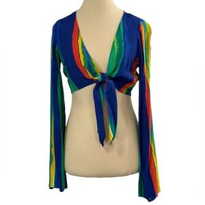 Forever 21 | Colorful Tie Front Crop Top with Bell Sleeves